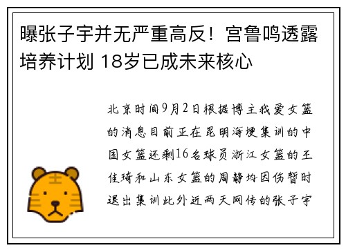 曝张子宇并无严重高反！宫鲁鸣透露培养计划 18岁已成未来核心